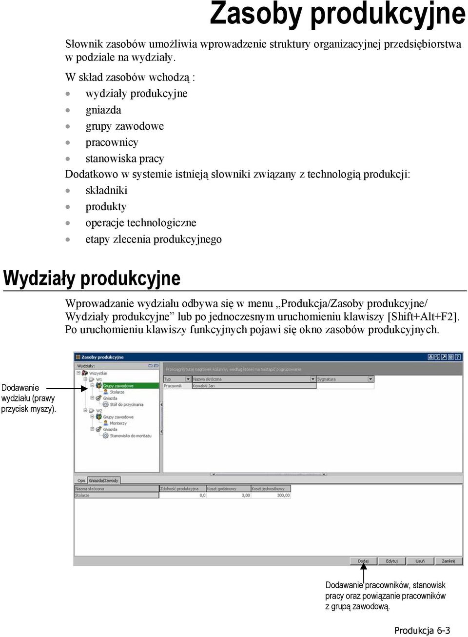 produkty operacje technologiczne etapy zlecenia produkcyjnego Wydziały produkcyjne Wprowadzanie wydziału odbywa się w menu Produkcja/Zasoby produkcyjne/ Wydziały produkcyjne lub po