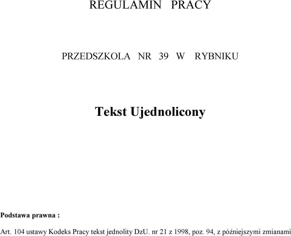 104 ustawy Kodeks Pracy tekst jednolity DzU.