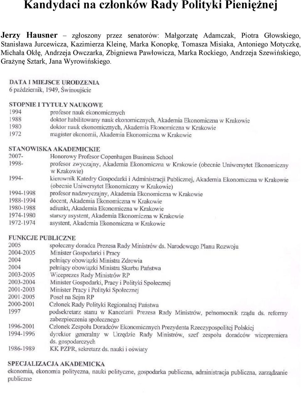 Konopkę, Tomasza Misiaka, Antoniego Motyczkę, Michała Okłę, Andrzeja Owczarka,