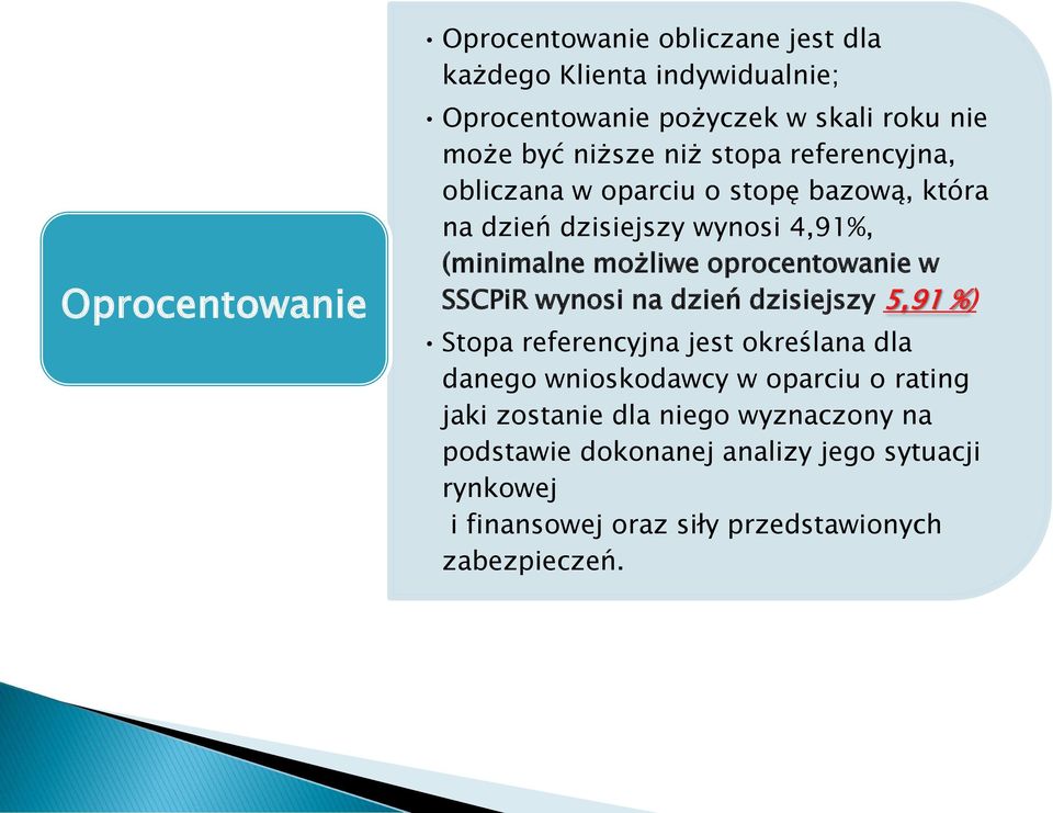 oprocentowanie w SSCPiR wynosi na dzień dzisiejszy 5,91 %) Stopa referencyjna jest określana dla danego wnioskodawcy w oparciu o