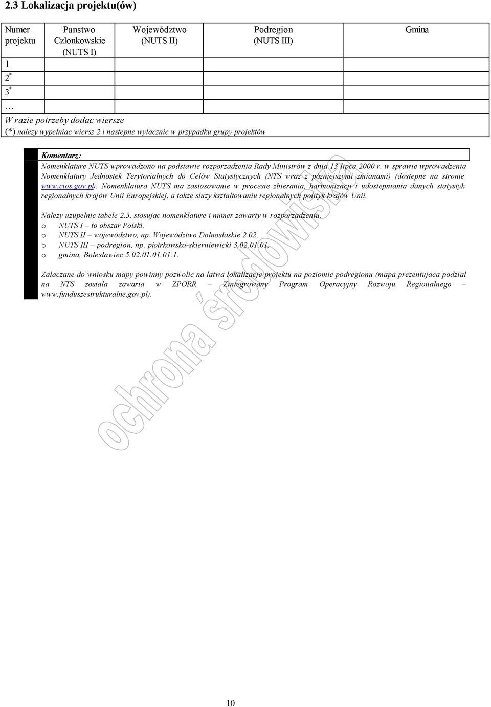 w sprawie wprowadzenia Nomenklatury Jednostek Terytorialnych do Celów Statystycznych (NTS wraz z pózniejszymi zmianami) (dostepne na stronie www.cios.gov.pl).