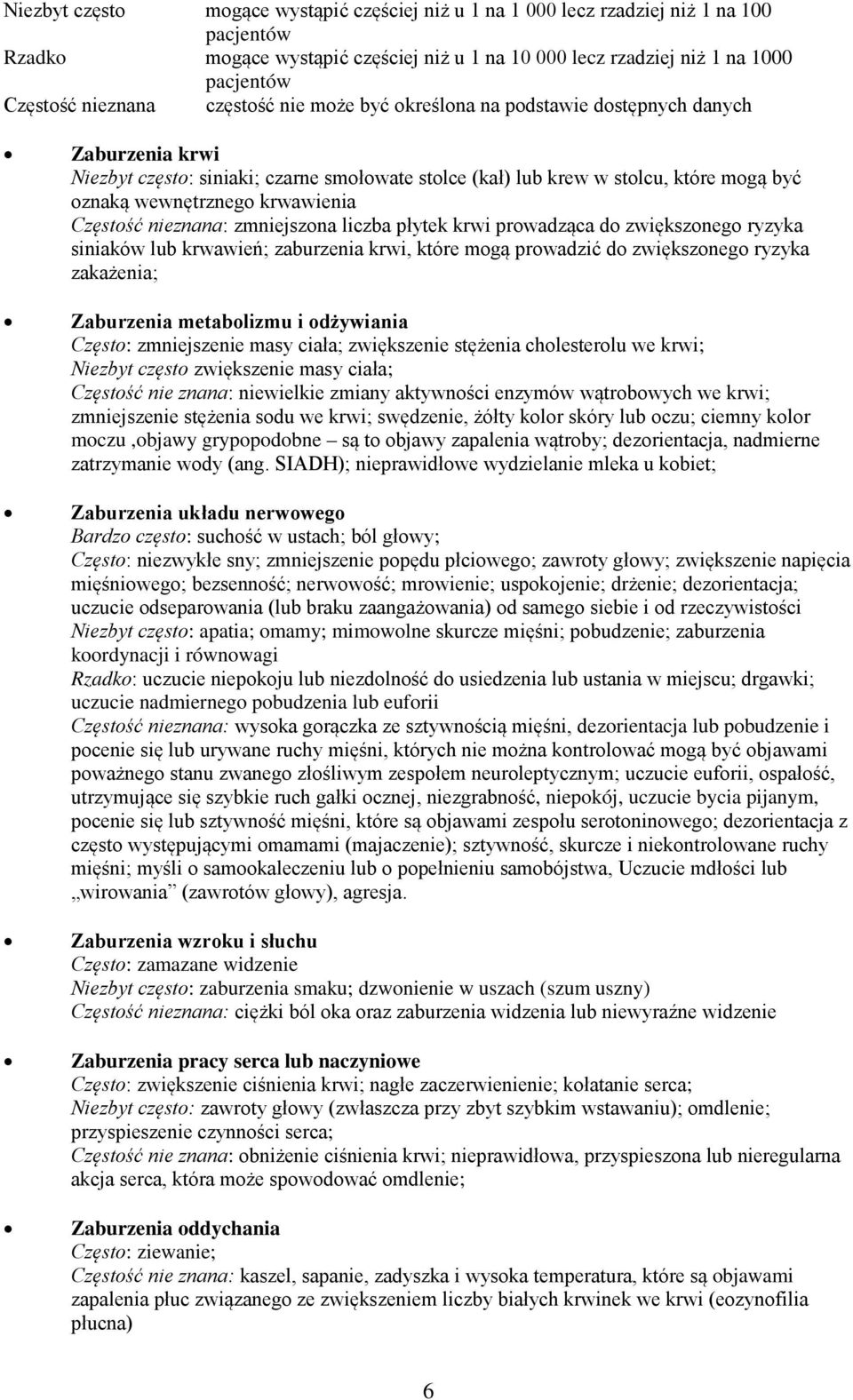 Częstość nieznana: zmniejszona liczba płytek krwi prowadząca do zwiększonego ryzyka siniaków lub krwawień; zaburzenia krwi, które mogą prowadzić do zwiększonego ryzyka zakażenia; Zaburzenia