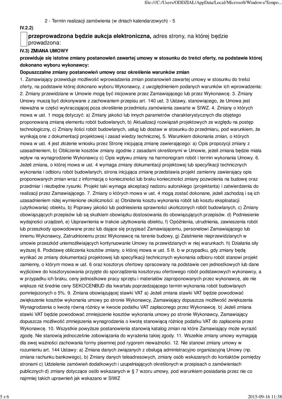 określenie warunków zmian 1.