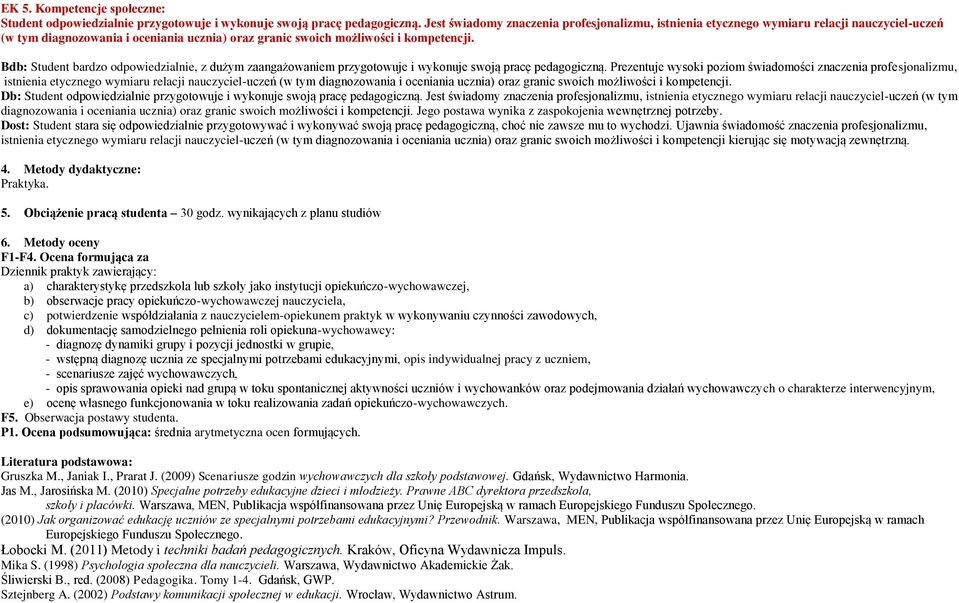 Bdb: Student bardzo odpowiedzialnie, z dużym zaangażowaniem przygotowuje i wykonuje swoją pracę pedagogiczną.