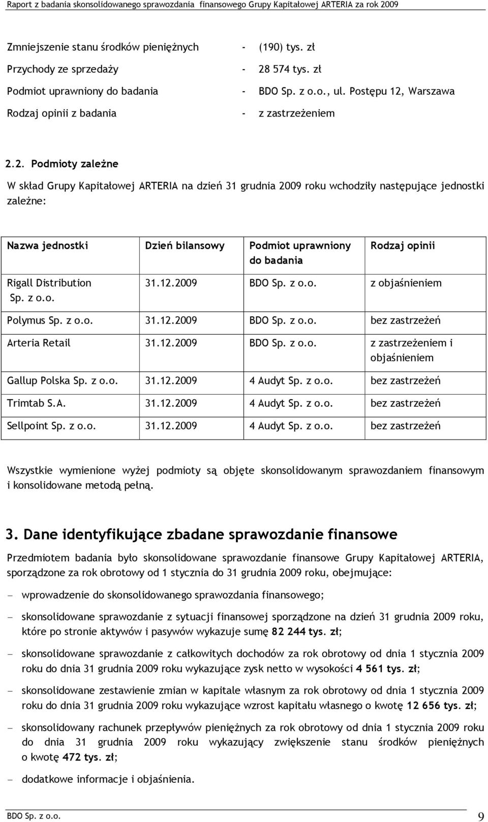 Warszawa Rodzaj opinii z badania - z zastrzeżeniem 2.