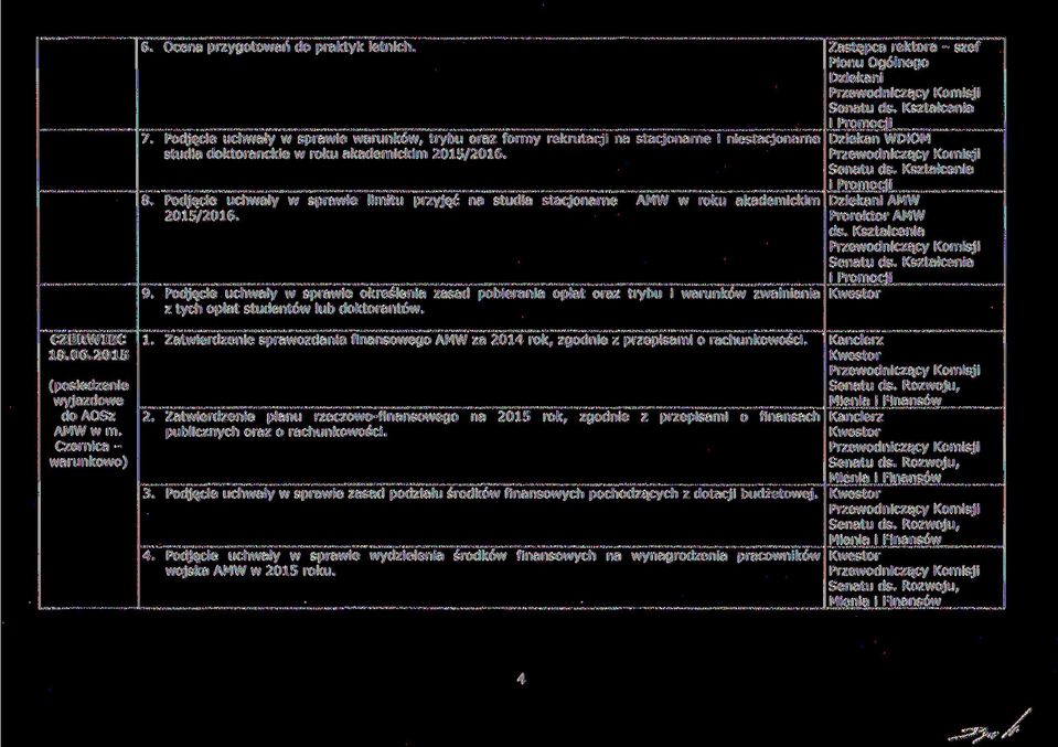 Podjęcie uchwały w sprawie limitu przyjęć na studia stacjonarne AMW w roku akademickim 2015/2016.