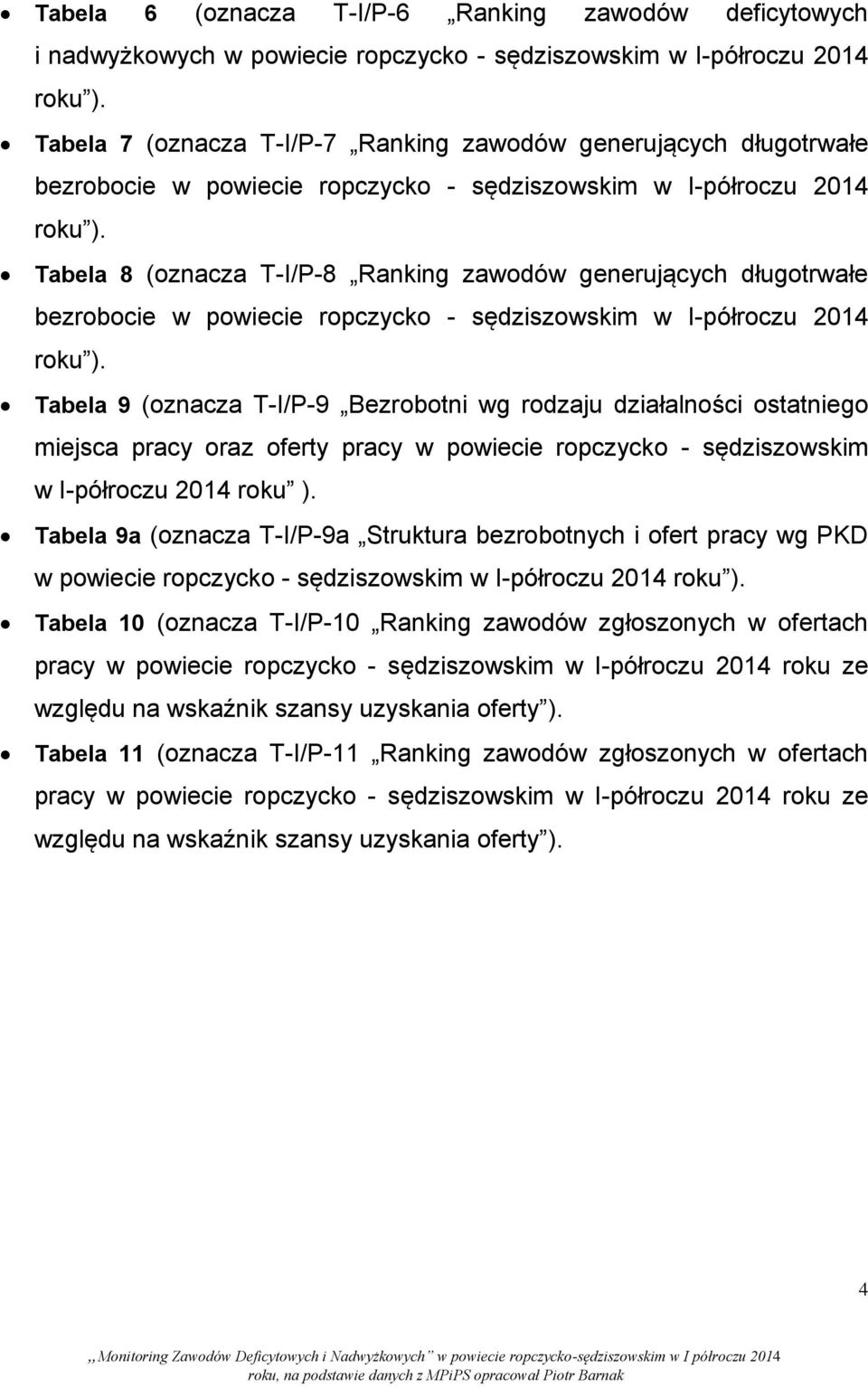 Tabela 8 (oznacza T-I/P-8 Ranking zawodów generujących długotrwałe bezrobocie w powiecie ropczycko - sędziszowskim w I-półroczu 2014 roku ).