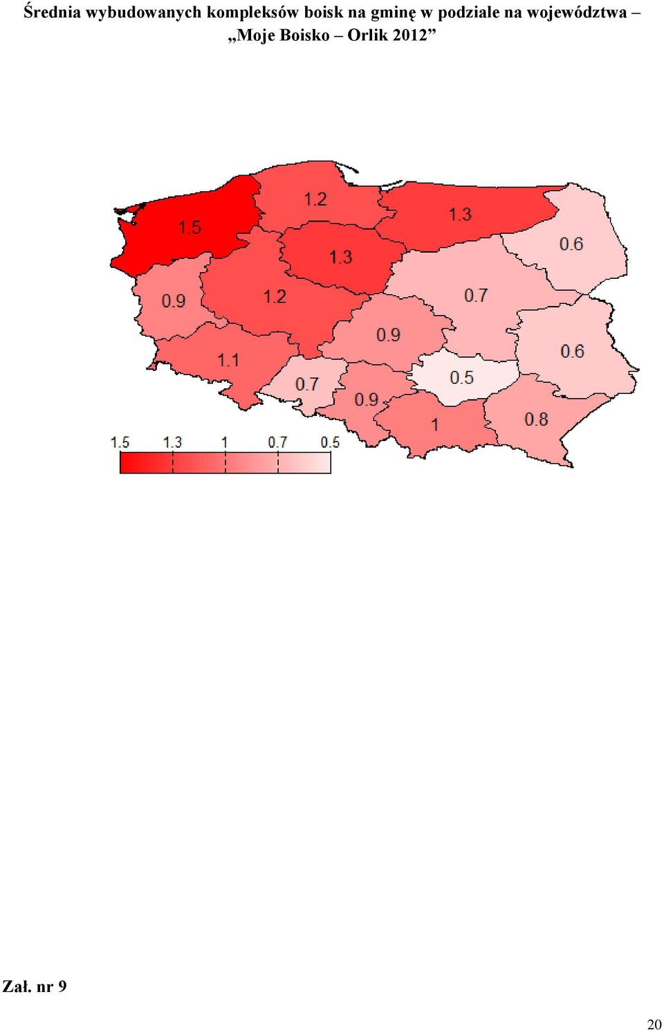 w podziale na województwa