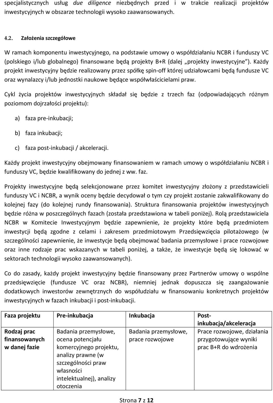 inwestycyjne ). Każdy projekt inwestycyjny będzie realizowany przez spółkę spin-off której udziałowcami będą fundusze VC oraz wynalazcy i/lub jednostki naukowe będące współwłaścicielami praw.