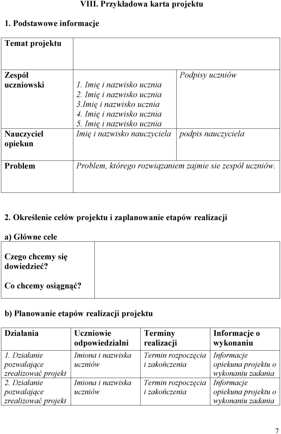 Określenie celów projektu i zaplanowanie etapów realizacji a) Główne cele Czego chcemy się dowiedzieć? Co chcemy osiągnąć? b) Planowanie etapów realizacji projektu Działania 1.