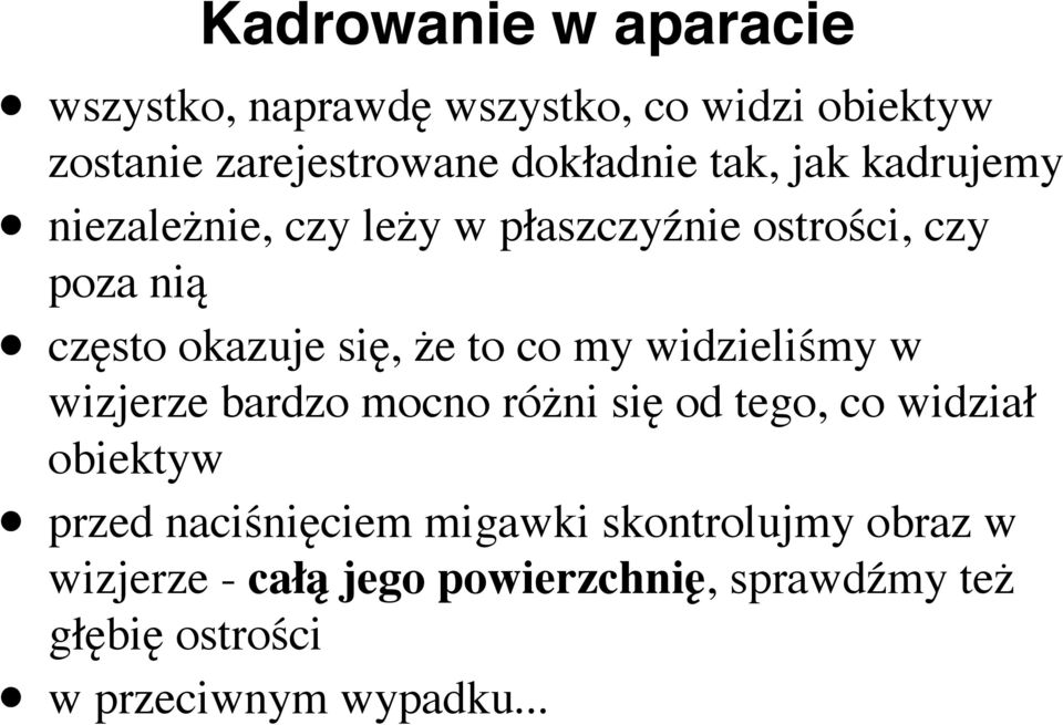 co my widzieliśmy w wizjerze bardzo mocno różni się od tego, co widział obiektyw przed naciśnięciem