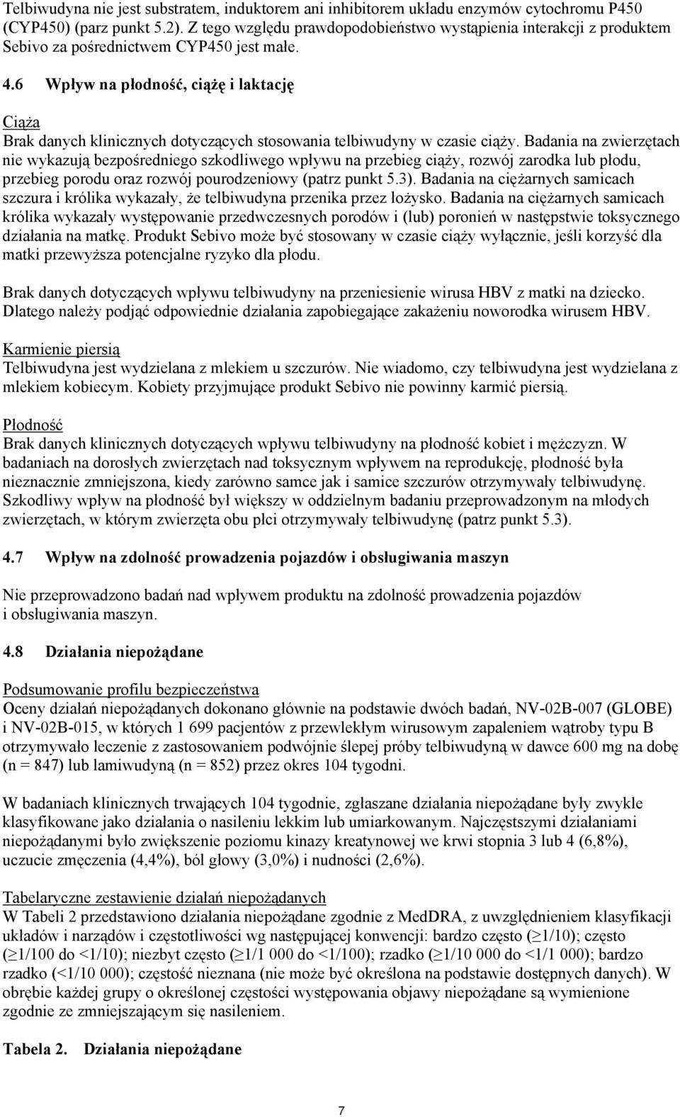 6 Wpływ na płodność, ciążę i laktację Ciąża Brak danych klinicznych dotyczących stosowania telbiwudyny w czasie ciąży.