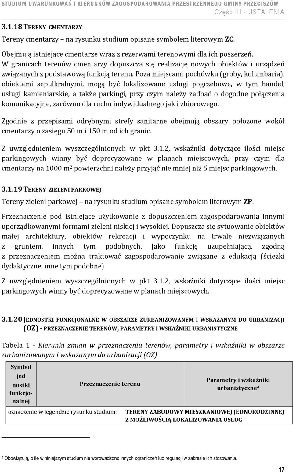 Poza miejscami pochówku (groby, kolumbaria), obiektami sepulkralnymi, mogą być lokalizowane usługi pogrzebowe, w tym handel, usługi kamieniarskie, a także parkingi, przy czym należy zadbać o dogodne