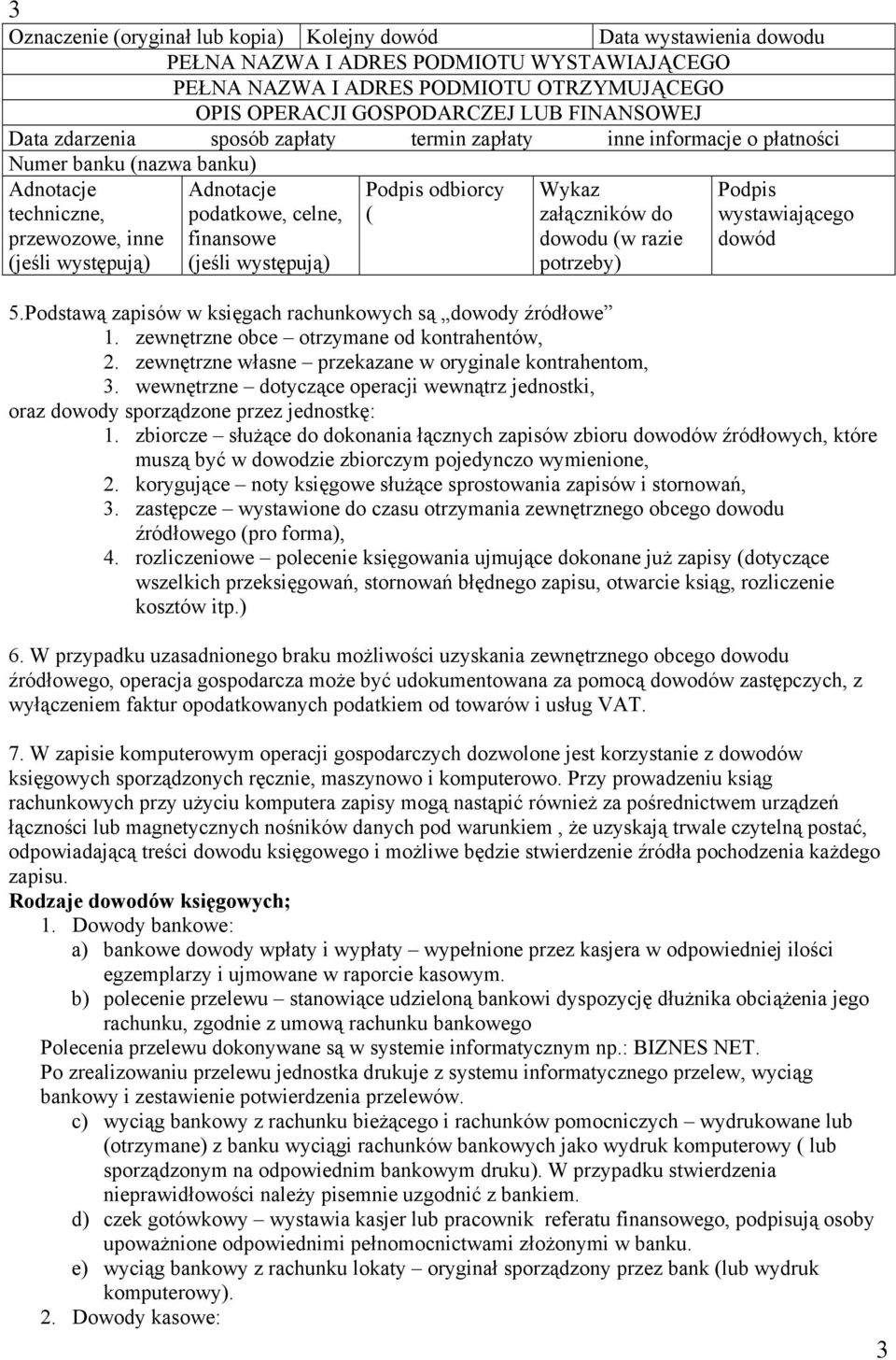 załączników do wystawiającego przewozowe, inne finansowe dowodu (w razie dowód (jeśli występują) (jeśli występują) potrzeby) 5.Podstawą zapisów w księgach rachunkowych są dowody źródłowe 1.