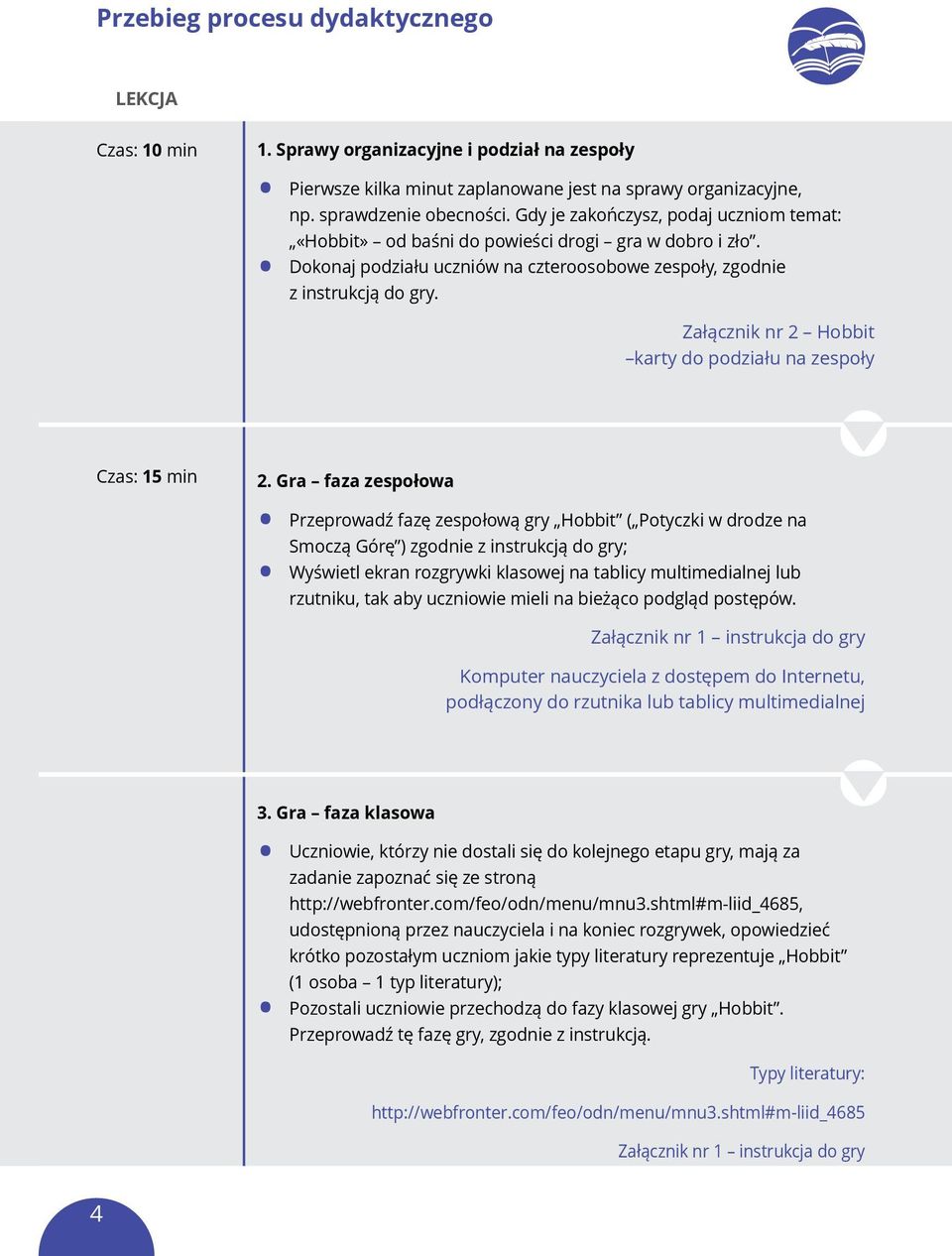 Załącznik nr 2 Hobbit karty do podziału na zespoły Czas: 15 min 2.