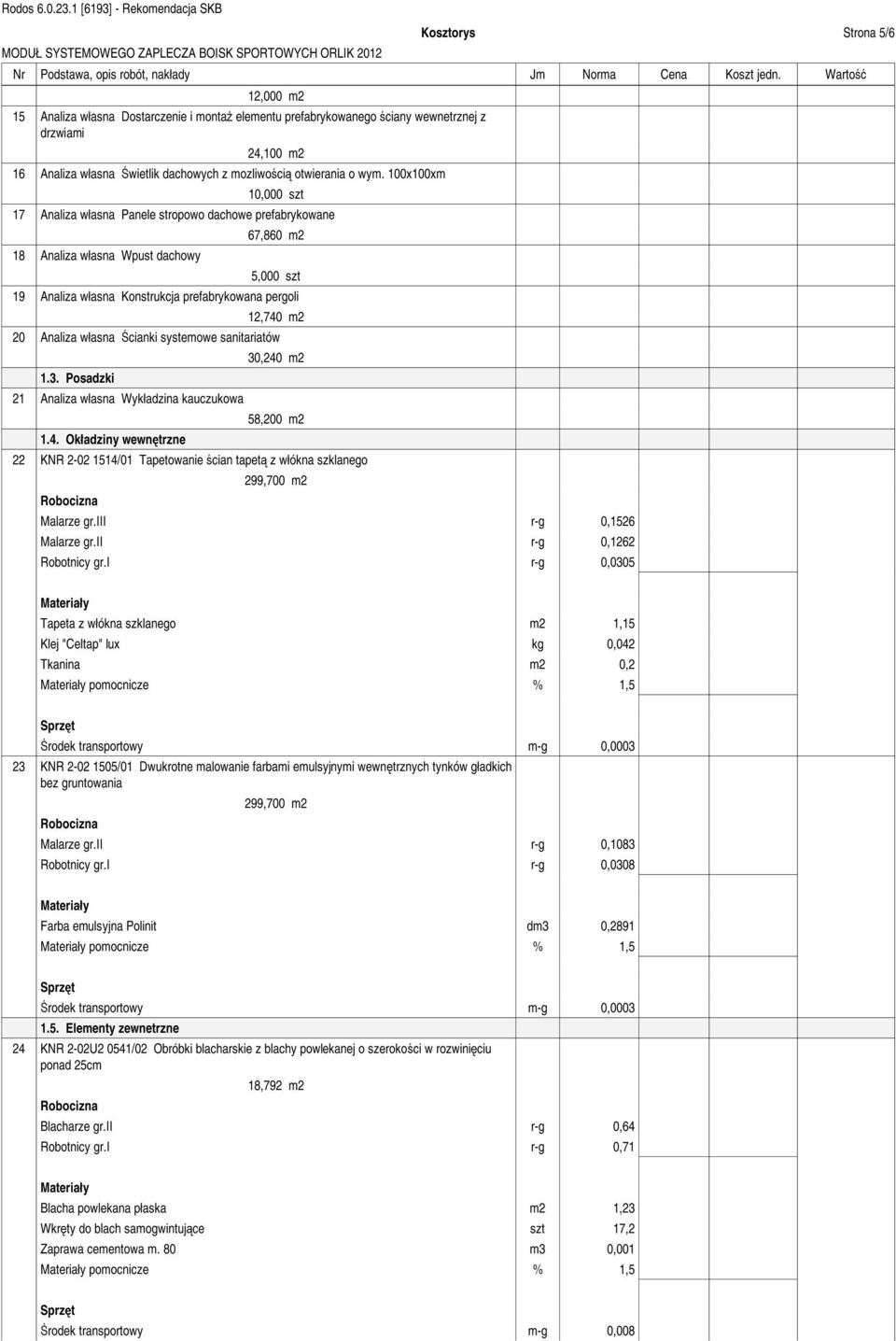 20 Analiza w asna cianki systemowe sanitariatów 1.3. Posadzki 21 Analiza w asna Wyk adzina kauczukowa 1.4.