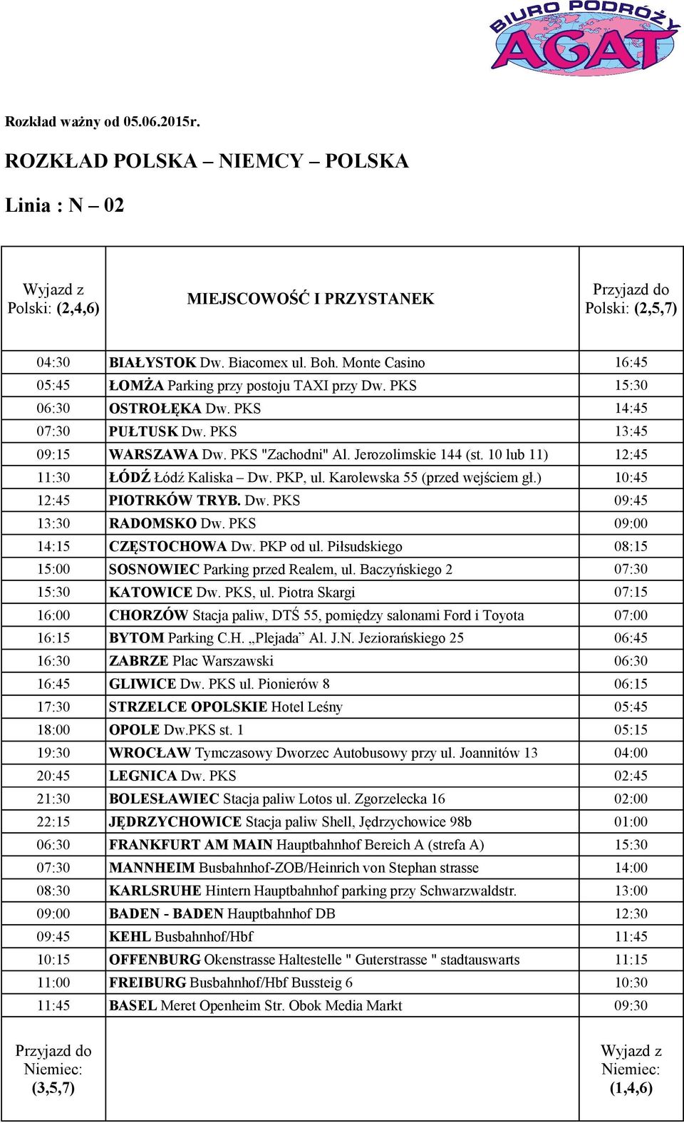 10 lub 11) 12:45 11:30 ŁÓDŹ Łódź Kaliska Dw. PKP, ul. Karolewska 55 (przed wejściem gł.) 10:45 12:45 PIOTRKÓW TRYB. Dw. PKS 09:45 13:30 RADOMSKO Dw.