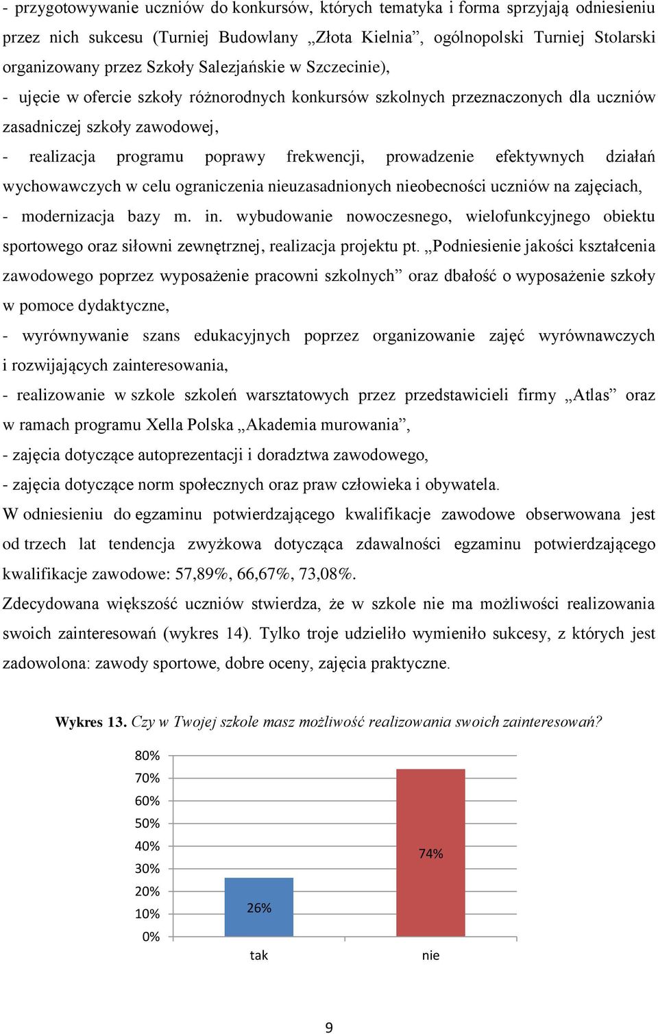 efektywnych działań wychowawczych w celu ograniczenia nieuzasadnionych nieobecności uczniów, - modernizacja bazy m. in.