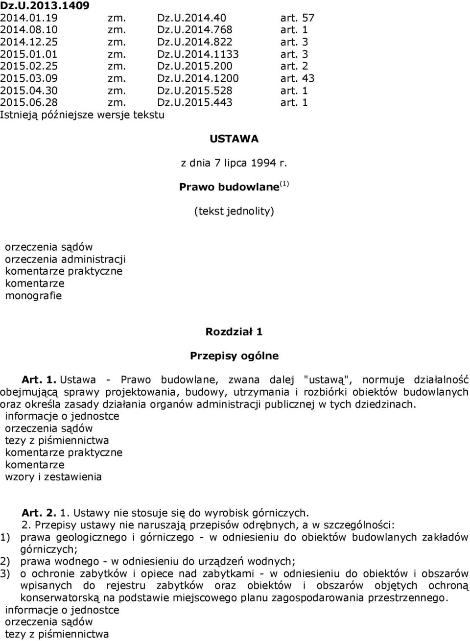 Prawo budowlane (1) (tekst jednolity) orzeczenia administracji praktyczne monografie Rozdział 1 