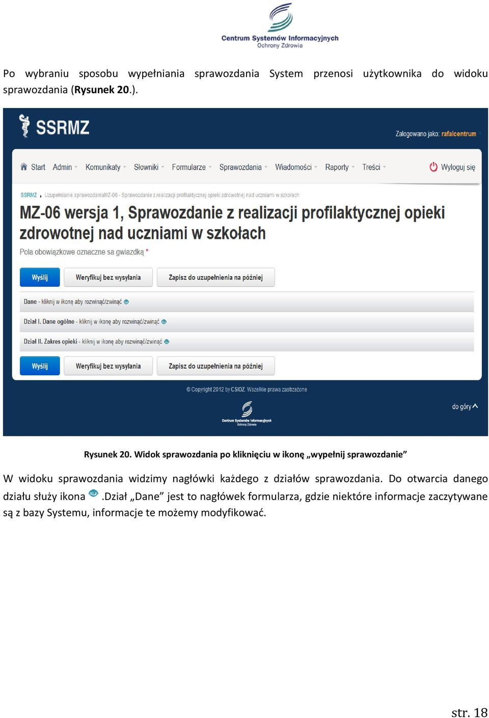 Widok sprawozdania po kliknięciu w ikonę wypełnij sprawozdanie W widoku sprawozdania widzimy nagłówki