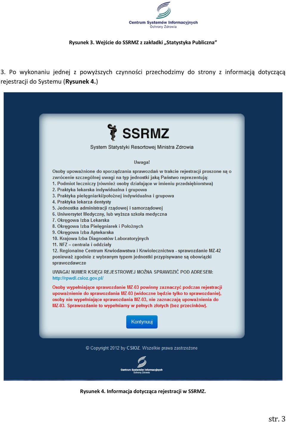strony z informacją dotyczącą rejestracji do Systemu (Rysunek
