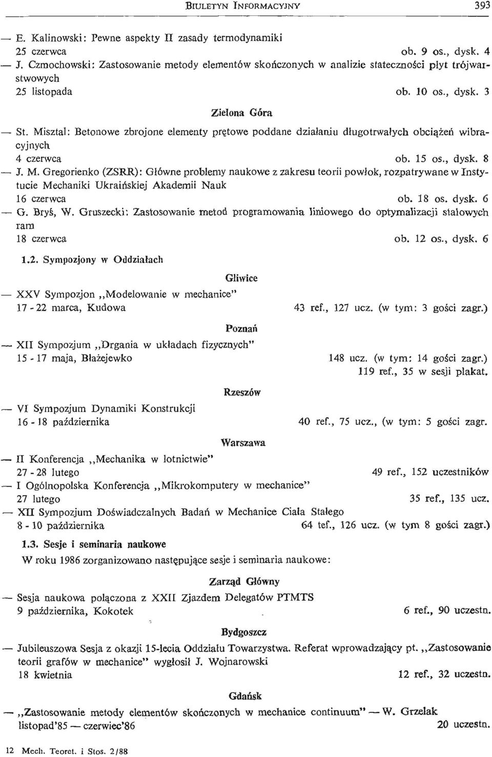 Misztal: Betonowe zbrojone elementy prę towe poddane działaniu długotrwał ych obcią ż eń wibracyjnych 4 czerwca ob. 5 os., dysk. 8 J. M.