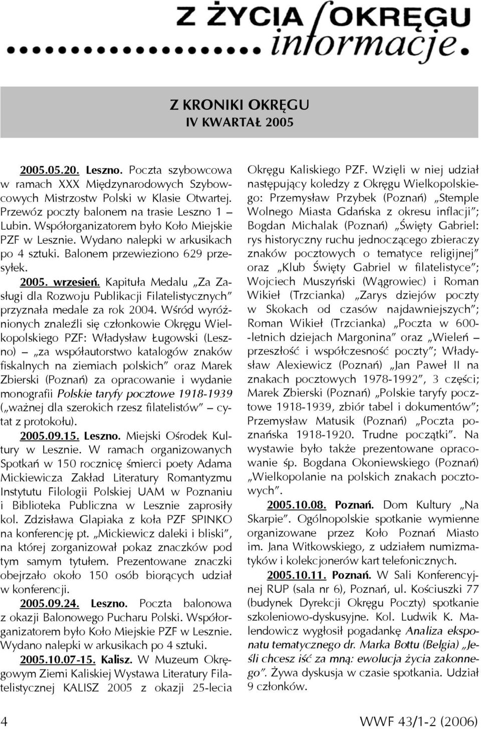Kapituła Medalu Za Zasługi dla Rozwoju Publikacji Filatelistycznych przyznała medale za rok 2004.