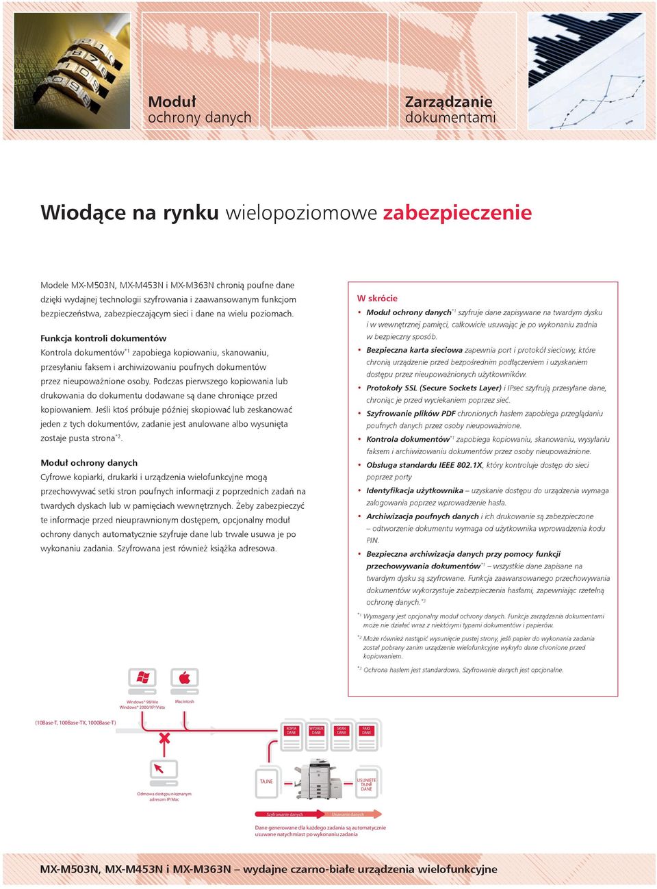 Funkcja kontroli dokumentów Kontrola dokumentów zapobiega kopiowaniu, skanowaniu, przesyłaniu faksem i archiwizowaniu poufnych dokumentów przez nieupoważnione osoby.