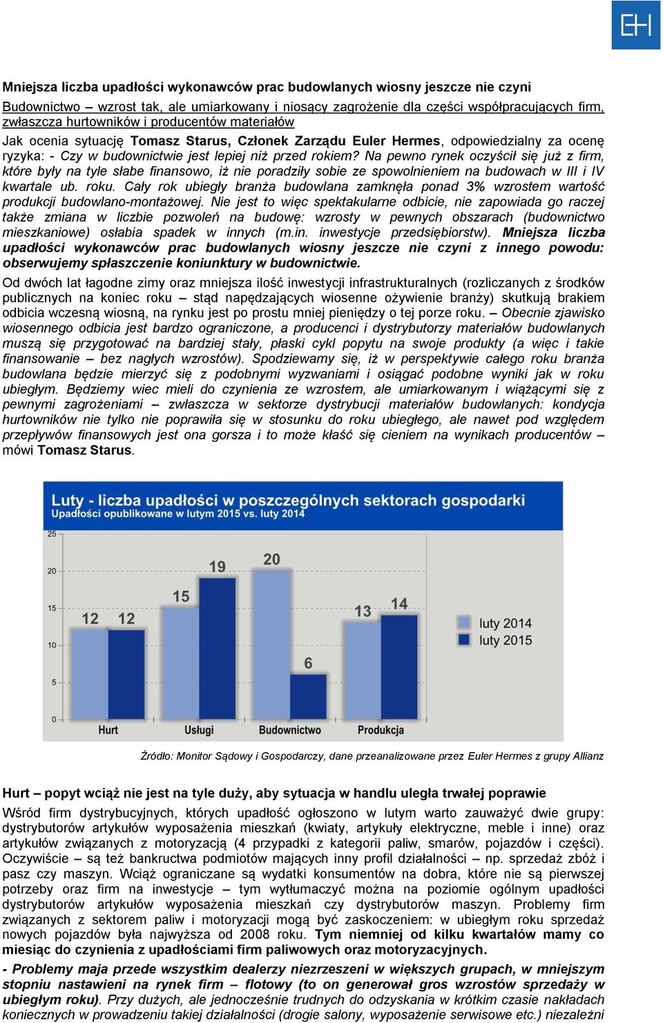 Na pewno rynek oczyścił się już z firm, które były na tyle słabe finansowo, iż nie poradziły sobie ze spowolnieniem na budowach w III i IV kwartale ub. roku.