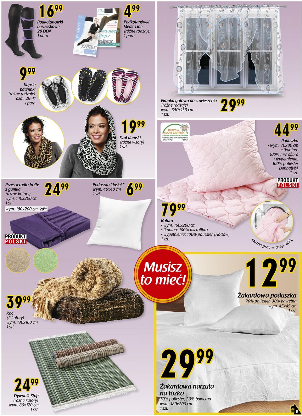 70x80 cm tkanina: 100% microfibra wypełnienie: 100% poliester (Amball ) PRODUKT POLSKI Kołdra wym.