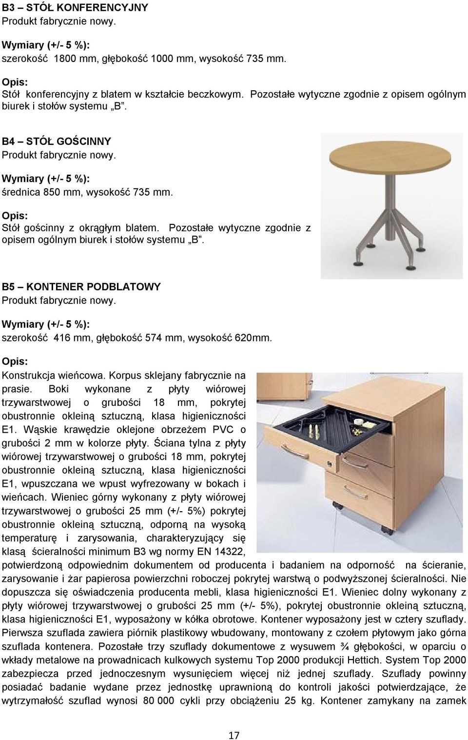 B5 KONTENER PODBLATOWY szerokość 416 mm, głębokość 574 mm, wysokość 620mm. Konstrukcja wieńcowa. Korpus sklejany fabrycznie na prasie.