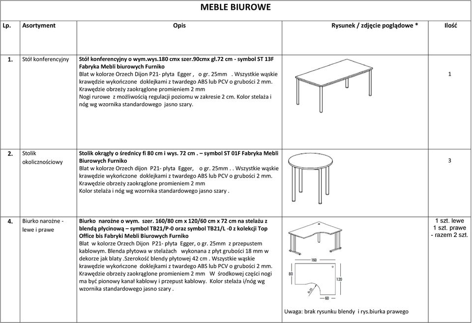 Wszystkie wąskie Krawędzie obrzeży zaokrąglone promieniem 2 mm Nogi rurowe z możliwością regulacji poziomu w zakresie 2 cm. Kolor stelaża i nóg wg wzornika standardowego jasno szary. 1 2.