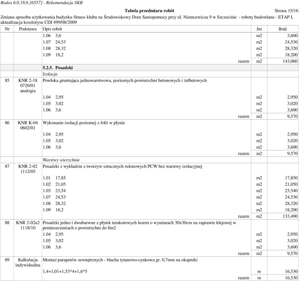06 3,6 m2 3,600 razem m2 9,570 Wykonanie izolacji poziomej z folii w płynie 1.04 2,95 m2 2,950 1.05 3,02 m2 3,020 1.