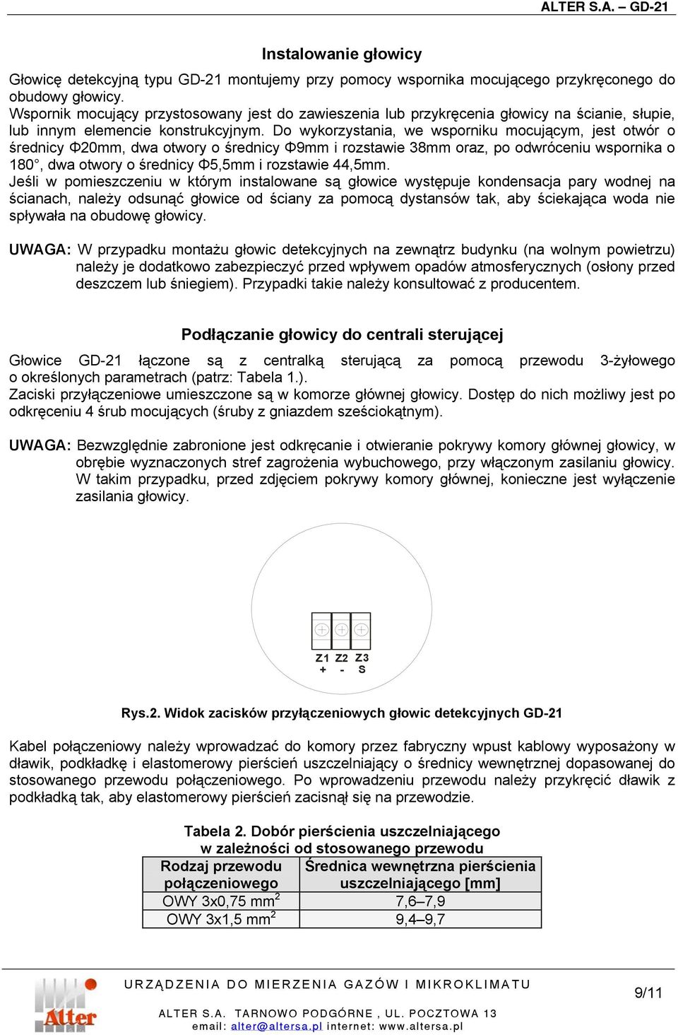 Do wykorzystania, we wsporniku mocującym, jest otwór o średnicy Φ20mm, dwa otwory o średnicy Φ9mm i rozstawie 38mm oraz, po odwróceniu wspornika o 180, dwa otwory o średnicy Φ5,5mm i rozstawie 44,5mm.