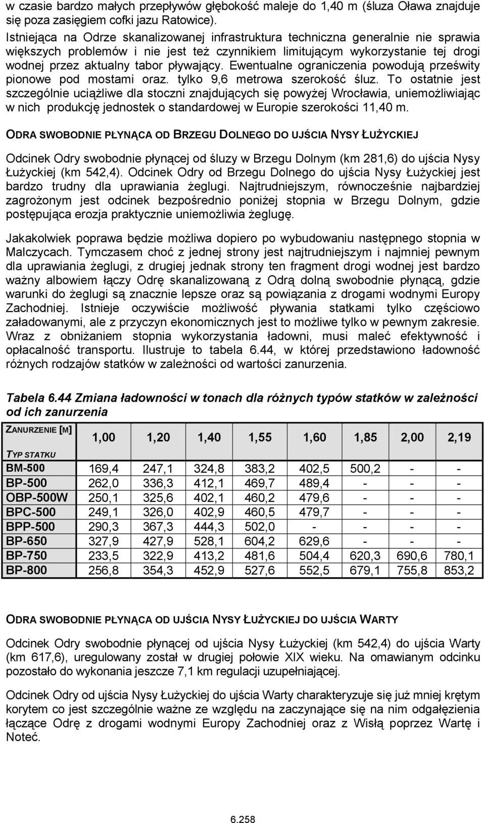 pływający. Ewentualne ograniczenia powodują prześwity pionowe pod mostami oraz. tylko 9,6 metrowa szerokość śluz.