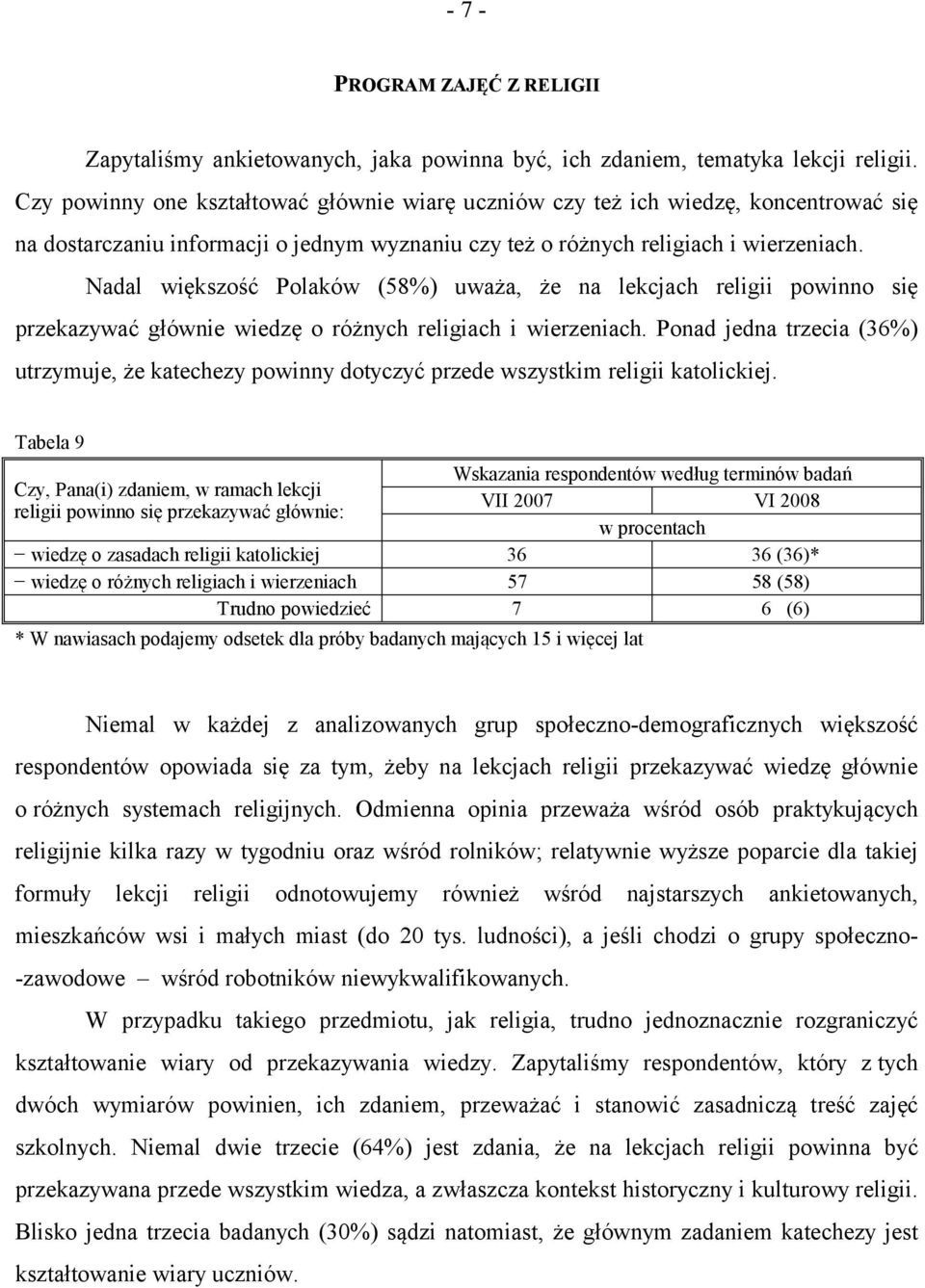 Nadal większość Polaków (58%) uważa, że na lekcjach religii powinno się przekazywać głównie wiedzę o różnych religiach i wierzeniach.