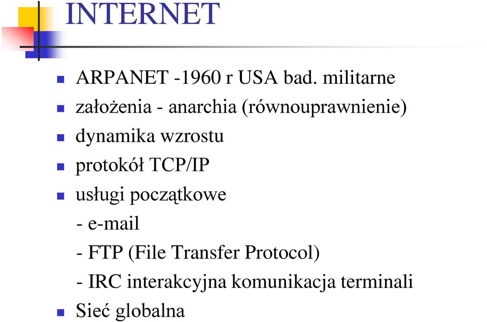 dynamika wzrostu protokół TCP/IP usługi początkowe -