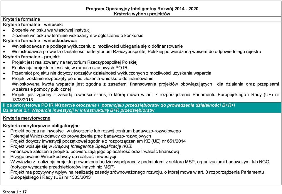 Rzeczypospolitej Polskiej potwierdzoną wpisem do odpowiedniego rejestru Kryteria formalne - projekt: Projekt jest realizowany na terytorium Rzeczypospolitej Polskiej Realizacja projektu mieści się w