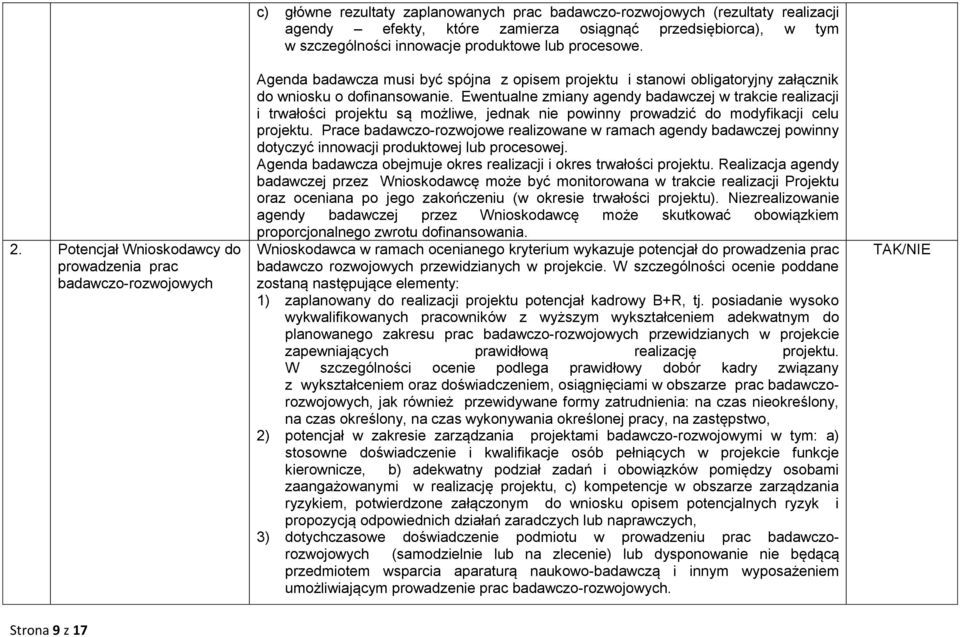 Ewentualne zmiany agendy badawczej w trakcie realizacji i trwałości projektu są możliwe, jednak nie powinny prowadzić do modyfikacji celu projektu.