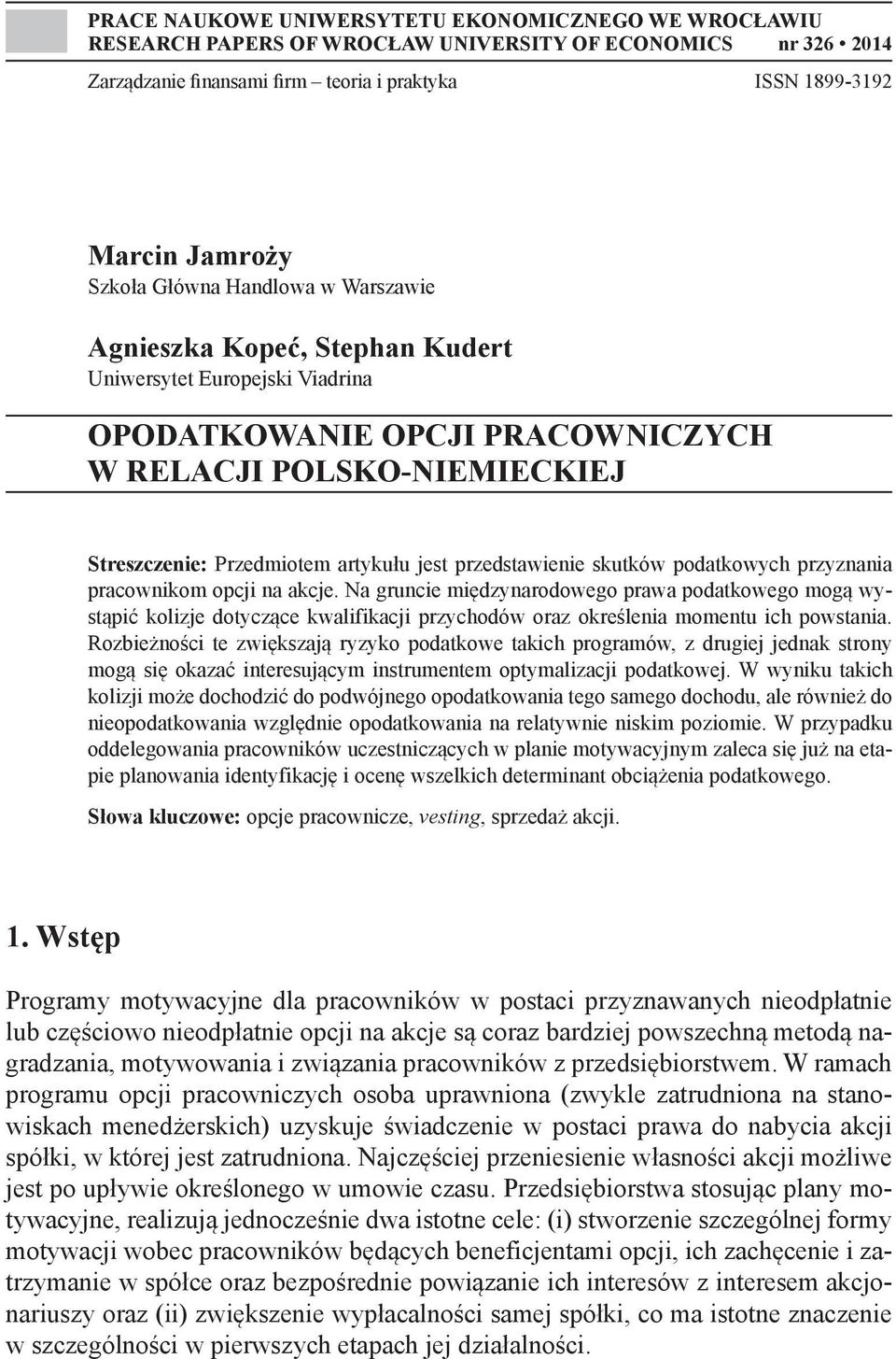 przedstawienie skutków podatkowych przyznania pracownikom opcji na akcje.