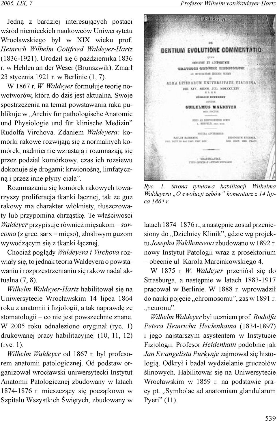 Swoje spostrzeżenia na temat powstawania raka publikuje w Archiv für pathologische Anatomie und Physiologie und für klinische Medizin Rudolfa Virchova.