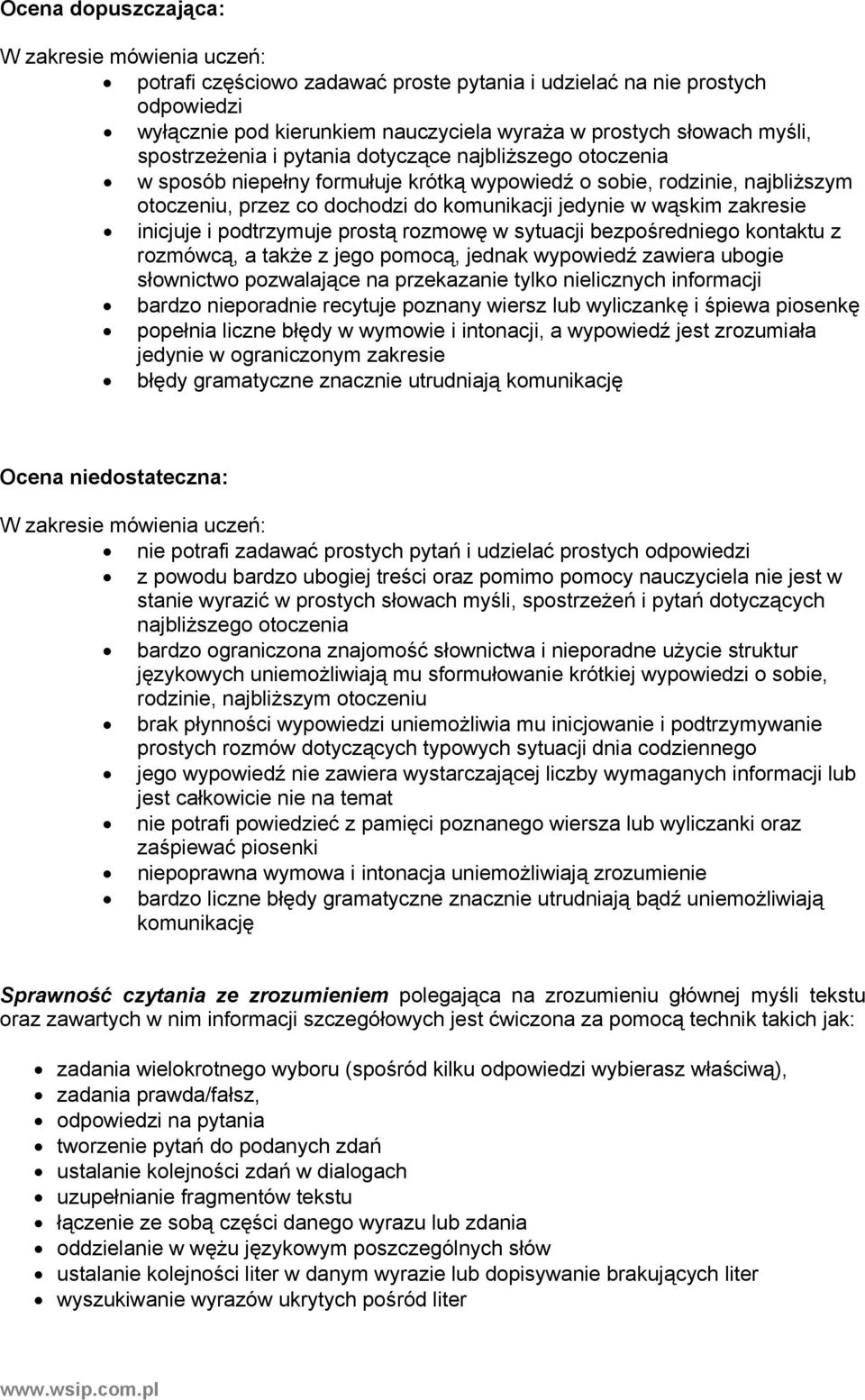zakresie inicjuje i podtrzymuje prostą rozmowę w sytuacji bezpośredniego kontaktu z rozmówcą, a także z jego pomocą, jednak wypowiedź zawiera ubogie słownictwo pozwalające na przekazanie tylko