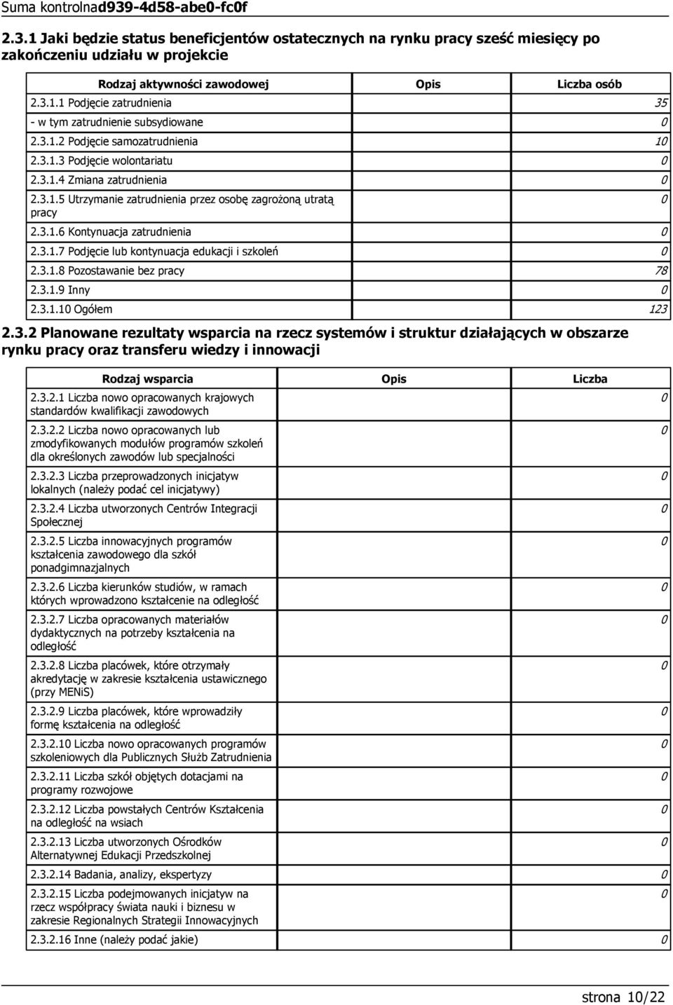 3.1.8 Pozostawanie bez pracy 78 2.3.1.9 Inny 2.3.1.1 Ogółem 123 2.3.2 Planowane rezultaty wsparcia na rzecz systemów i struktur działających w obszarze rynku pracy oraz transferu wiedzy i innowacji Rodzaj wsparcia 2.