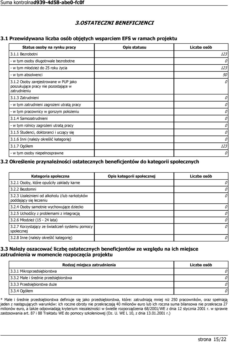 1.5 Studenci, doktoranci i uczący się 3.1.6 Inni (należy określić kategorię) 3.1.7 Ogółem 123 - w tym osoby niepełnosprawne 3.