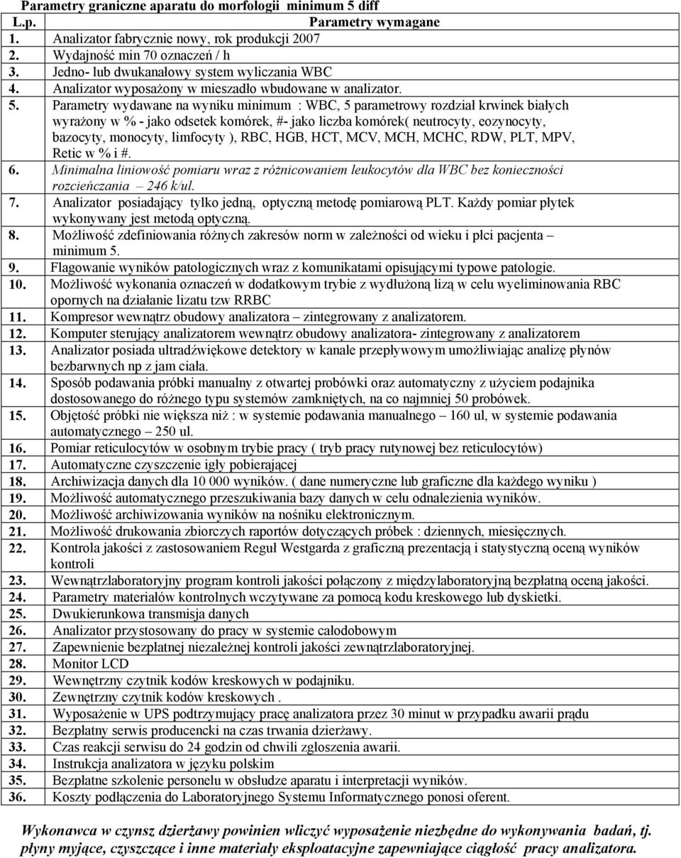 Parametry wydawane na wyniku minimum : WBC, 5 parametrowy rozdział krwinek białych wyrażony w % - jako odsetek komórek, #- jako liczba komórek( neutrocyty, eozynocyty, bazocyty, monocyty, limfocyty