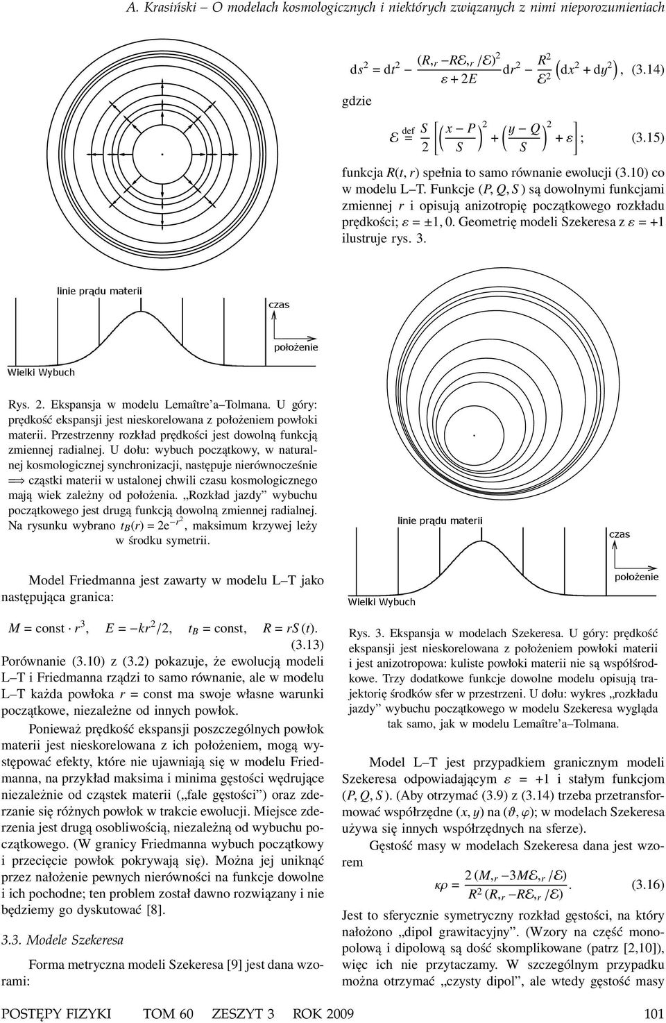Funkcje (P, Q, S ) są dowolnymi funkcjami zmiennej r i opisują anizotropię początkowego rozkładu prędkości; ε = ±1, 0. Geometrię modeli Szekeresa z ε = +1 ilustruje rys. 3. Rys. 2.