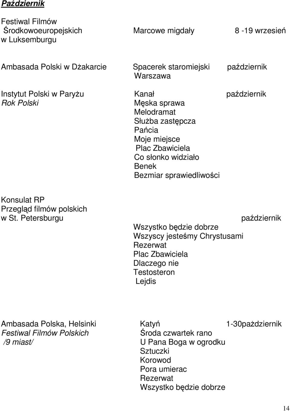 Konsulat RP Przegląd filmów polskich w St.