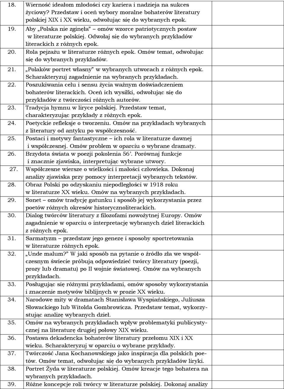 Omów temat, odwołując się do wybranych przykładów. 21. Polaków portret własny w wybranych utworach z różnych epok. Scharakteryzuj zagadnienie na wybranych 22.