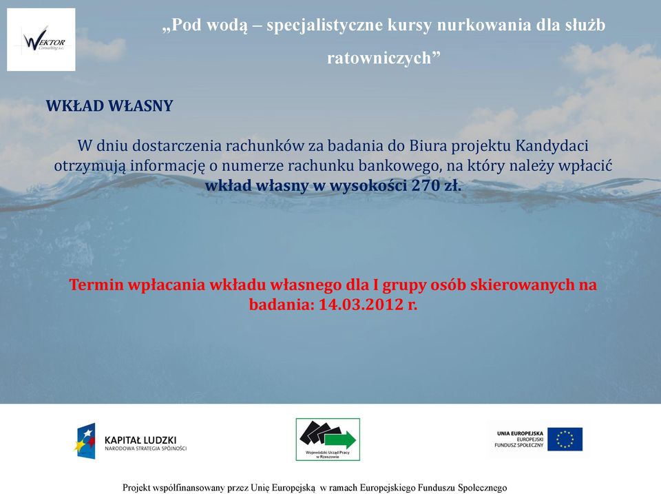 na który należy wpłacić wkład własny w wysokości 270 zł.