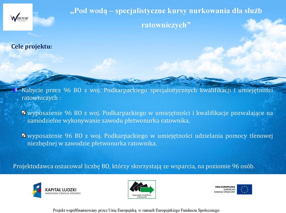 Podkarpackiego w umiejętności i kwalifikacje pozwalające na samodzielne wykonywanie zawodu płetwonurka ratownika,